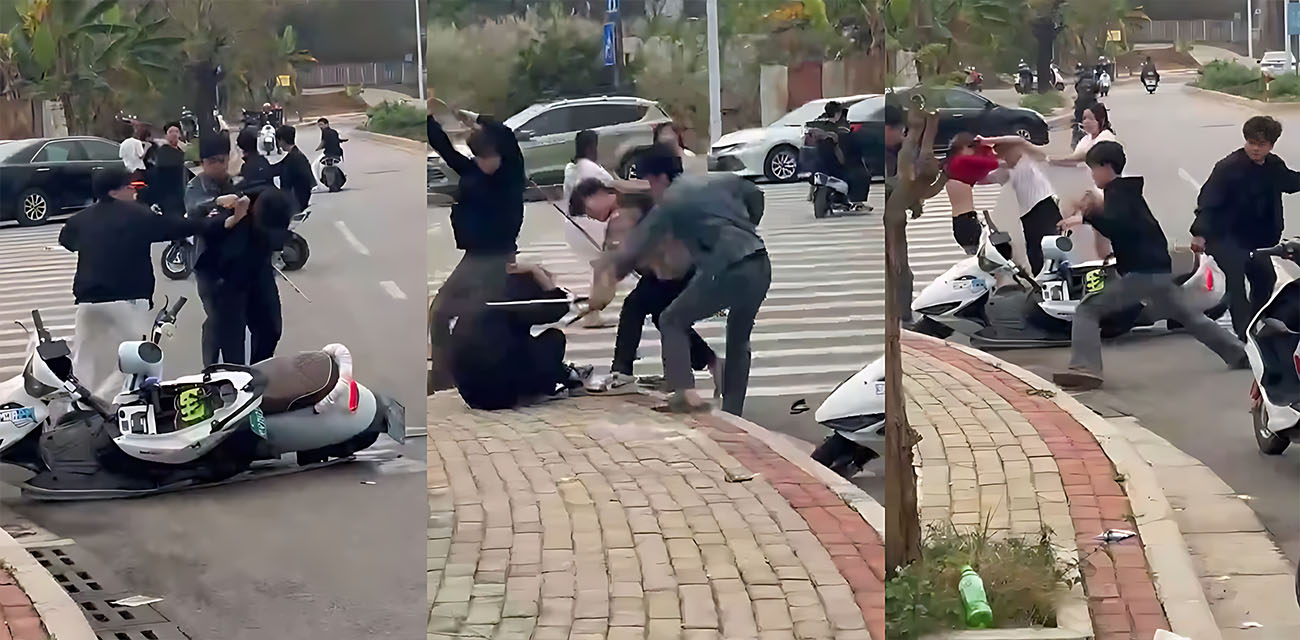 精神小伙打架现场 牛逼哄哄小胖 被阴招辣椒水喷眼 瞬间沦为群殴肉靶 场面一片混乱