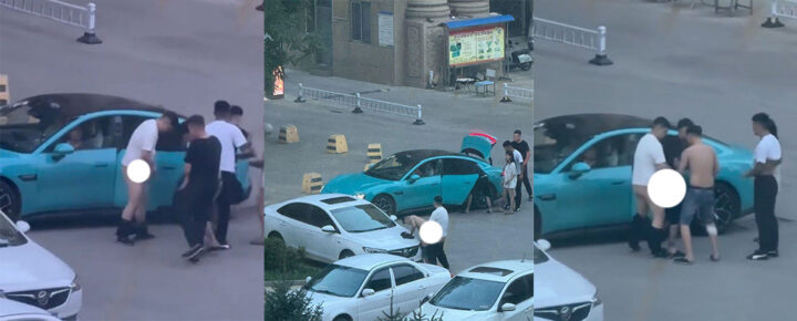 东营蓝色小米su7男同车头野战光天化日看傻眼gay圈太逆天了