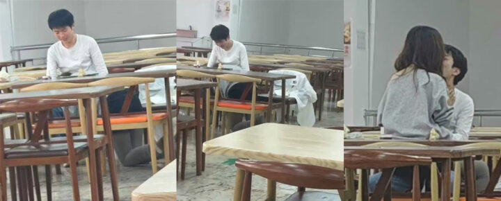广东职高院校食堂吃鸡门大学生情侣餐厅上演成人戏码