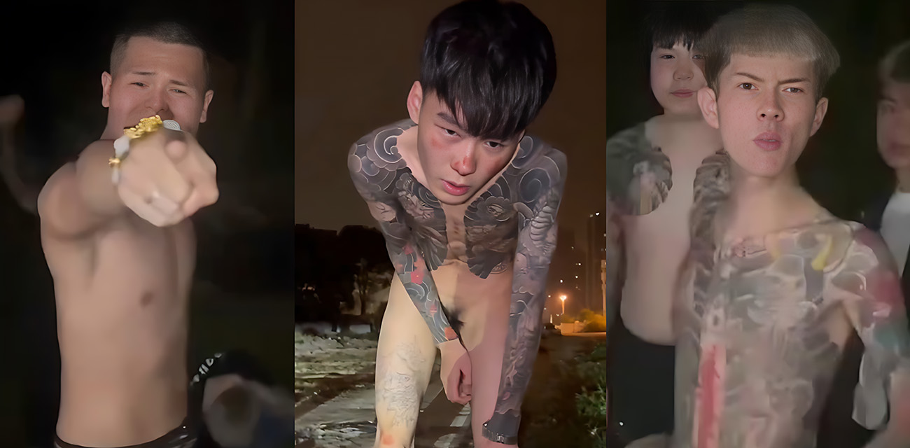 精神小伙线下真实视频流出 纹身男网络上叫嚣 结果被一群人带到野外扒光群殴到跪地乞怜