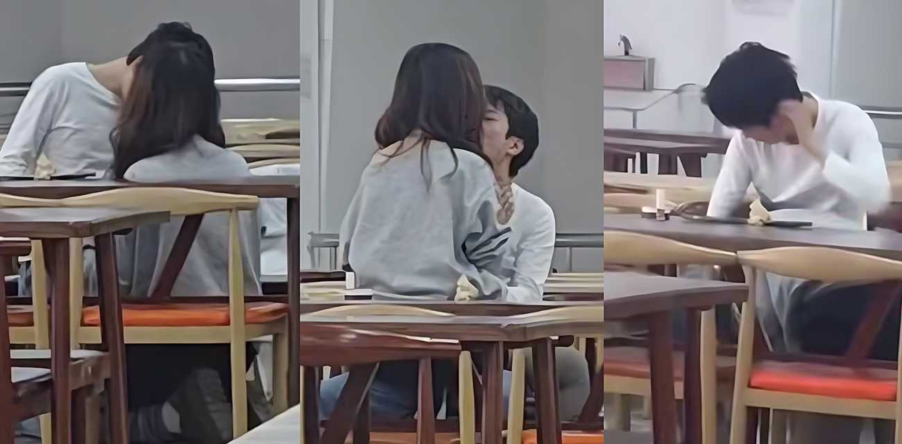大学生情侣上演食堂激情 镜头前舌吻调情毫不避讳羡煞众人