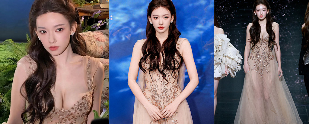 内娱演技派小花旦程潇微博之夜深V低匈吊带装出圈